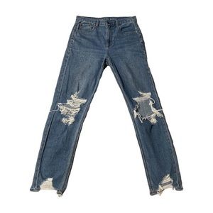 American Eagle Ripped High Waist Mom Denim Jean Medium Wash Vintage 4 Regular